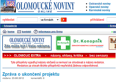 Publicita: Olomoucké noviny - nové okno